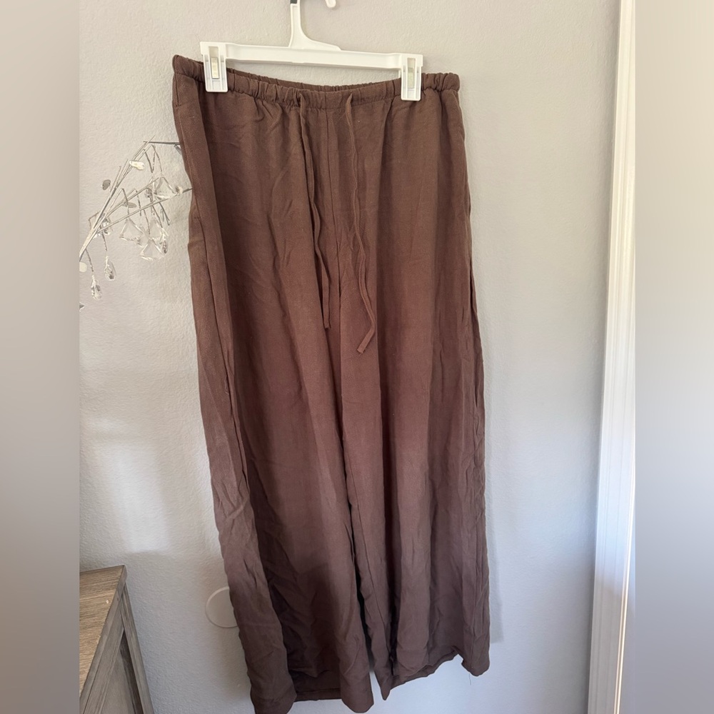 Linen & Cotton Wide-Leg Pants. Brown. NWT. Size XL. - Picture 3 of 4